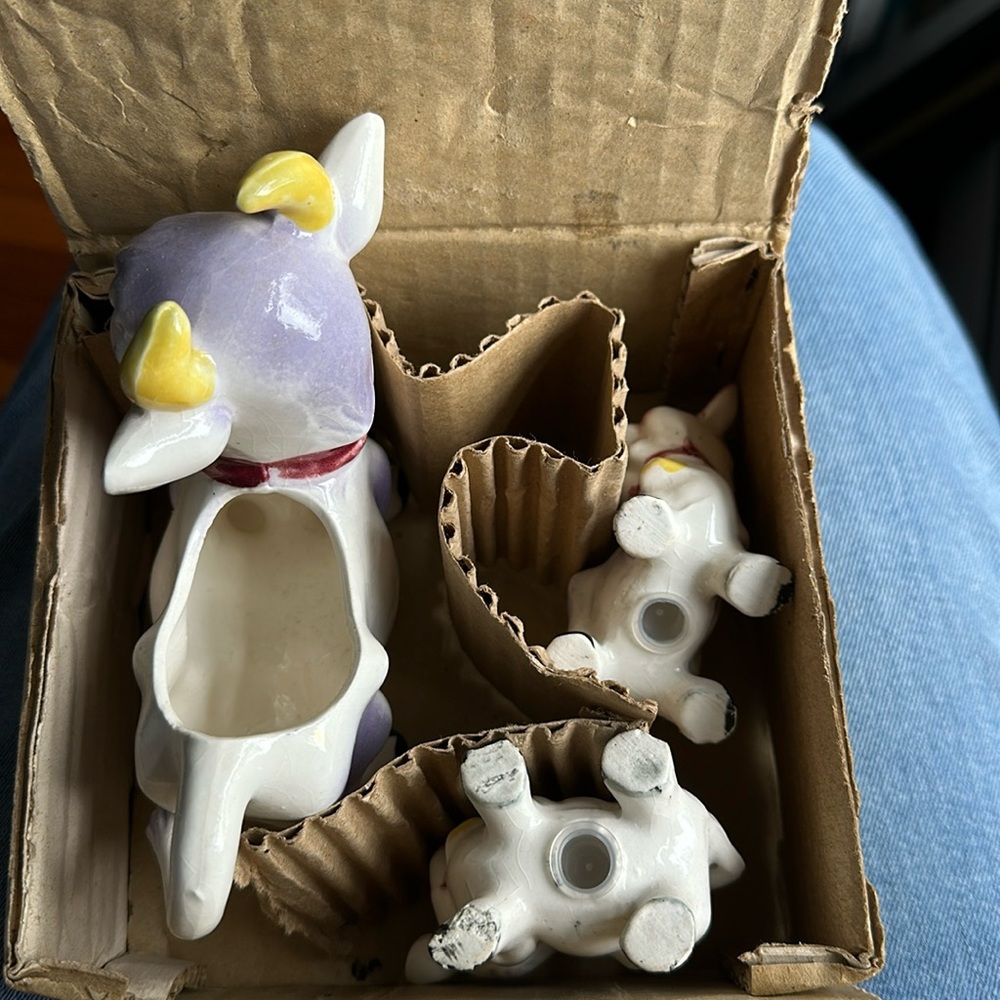 NIB- Vintage 3 Piece Purple Cow Breakfast Set- Japan Antique 1950's Elsie cow 🐄